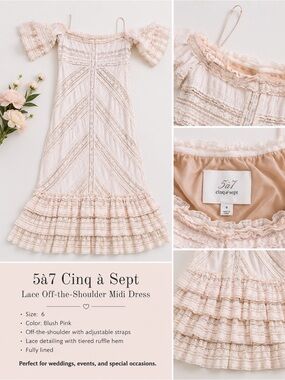 5à7 Cinq à Sept Blush Pink Lace Off-the-Shoulder Midi Dress